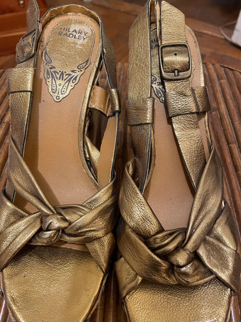 Hilary Radley Metallic Bronze Knotted Slingback Sandals